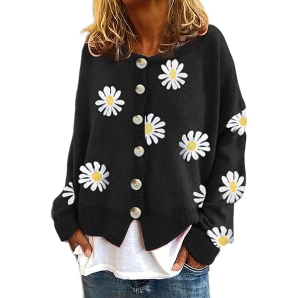 Amazon.com: Daisy Flower Cardigan Sweater for Women Button